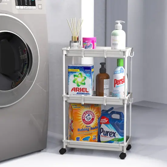 Standard 3-Tier Slim Rolling Storage Cart, White {4}