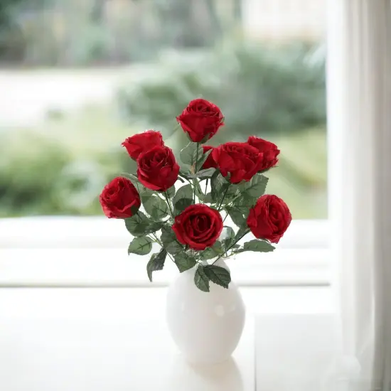 12-Pack: Red Rose Bush with 9 Silk Flowers & Foliage, Floral Home by Artificial Flowers {2}