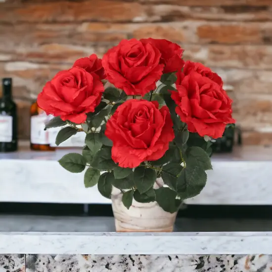 6-Pack: Red Rose Bush with 7 Silk Flowers & Foliage, Floral Home by Artificial Flowers {2}