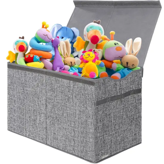 Kids Toy Box Chest - Extra Large Lightweight Collapsible Toy Storage Organizer Boxes Bins Baskets for Kids, Boys, Girls, Nursery Room, Playroom, Closet (Linen Gray) {3}
