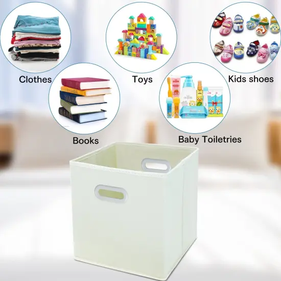 3 Pieces Fabric Storage Bins Cubes Baskets Containers-(11X11X11) with Dual Handles Cube Storage Organizer Bins for Shelf Closet, Bedroom Organizers, Foldable (Creamy- White ) {6}
