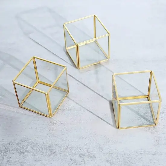 3 Gold Clear Glass Metal Frame CANDLE HOLDERS {3}