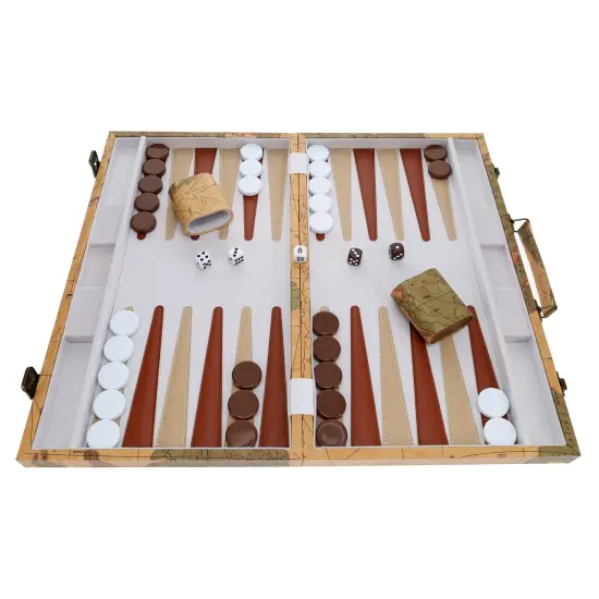 WE Games Tan Map Style Leatherette Backgammon Set, 18 x 11 in. closed {6}