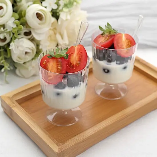 24 Clear 5 oz Disposable Ribbed Round Plastic Dessert CUPS Spoon {3}