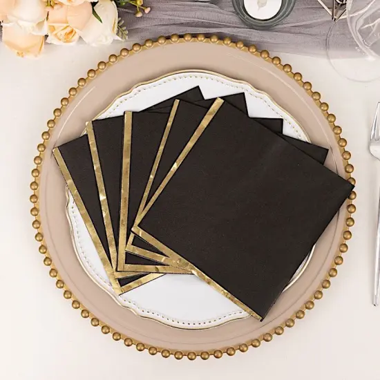 50 Pastel Gold Trim 2 Ply Paper Napkins for Events Black and gold {1}
