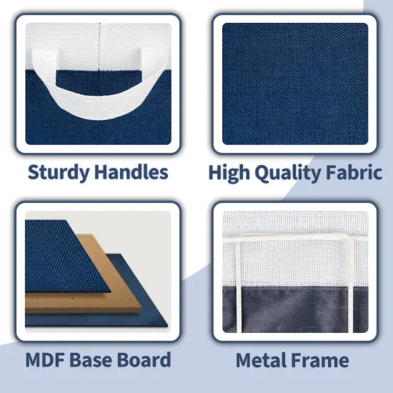 2 Pieces Closet Storage Bins with Handles, Fabric Containers for Organizing, Toys Organizer for Nursery, Storage Baskets for Clothes, Folding Storage Box, Large, Blue&White, {5}