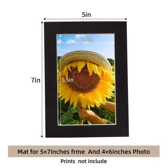 HOTUO 10 Pack Acid Free Black Picture Frame Mats, Pre-Cut 5x7 Picture Mats with Ivory Core Bevel Cut for 4x6 Photo, Signature Friendly 4 Ply Thickness Photo Mat for Frames/Artwork/Prints/Pictures {5}