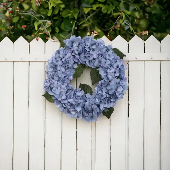 18" Blue Hydrangea Wreath with Lifelike Grapevine Ring by Floral Home&reg; {3}