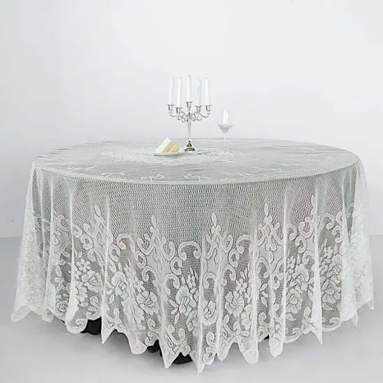 Premium 108" Ivory Lace Round Tablecloth {1}