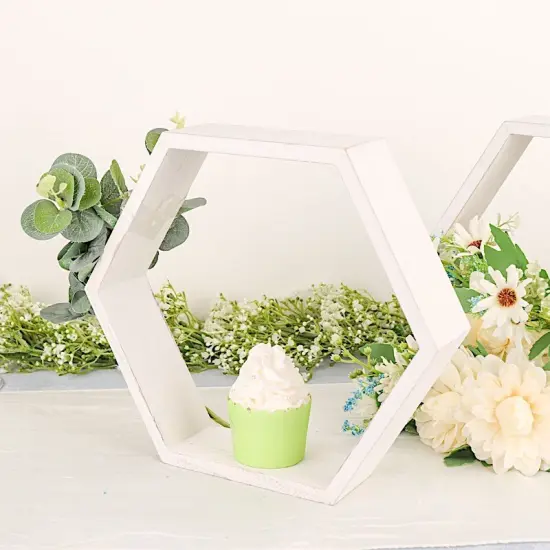 Hexagon Wood Geometric Wall Shelves: Wedding Decor White {1}