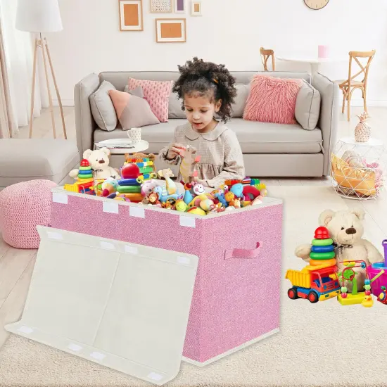 Large Toy Box Chest Storage with Lid - Collapsible Kids Toys Boxes Organizer Bins Baskets with Handles for Boys, Girls,Nursery,Playroom,Clothes,Blanket,Bedroom(Pink) {3}