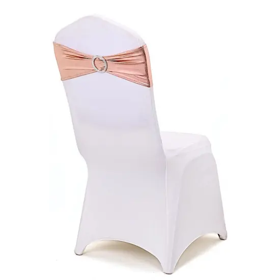 Metallic Spandex Chair Sashes Silver Round Buckles {5}