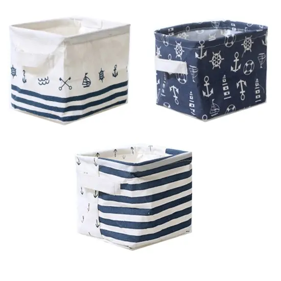 3 Pieces Nautical Fabric Storage Baskets Bins Cloth Collapsible Organizers Box Beach Anchor Nursery Toys Basket Shelves & Desks {2}