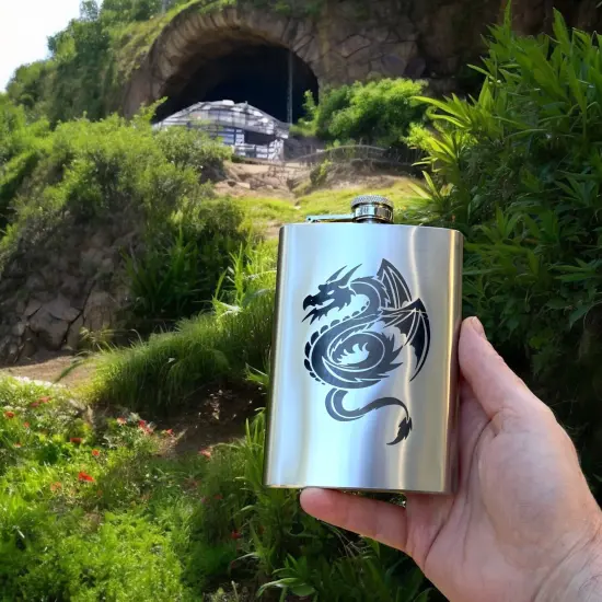 8oz Flying Dragon Stainless Steel Flask {2}