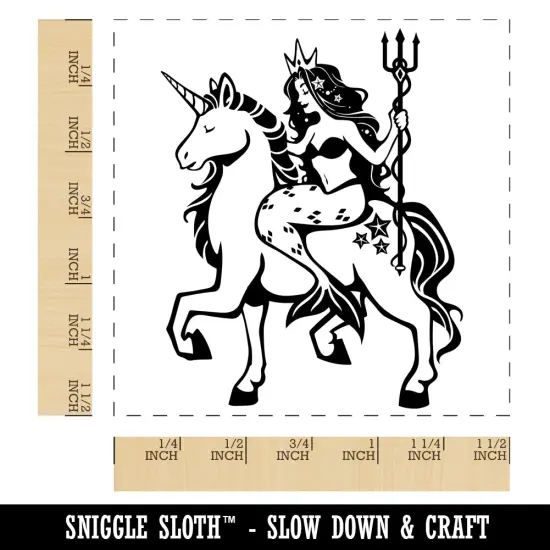 Mystical Mermaid Riding Unicorn Self-Inking Rubber Stamp Ink Stamper Blue {1}