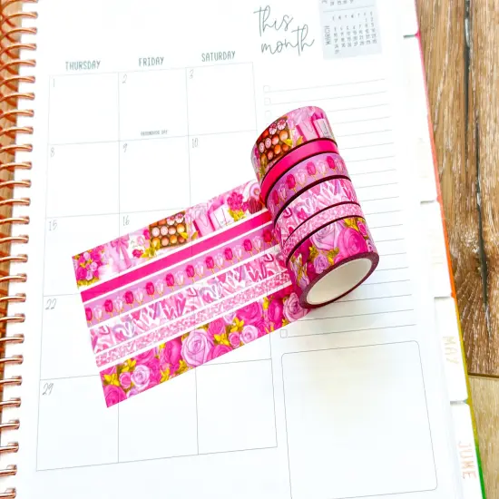 Valentine's Day Pink Romantic Date Night Anniversary Roses Washi Tape Set February 2024 - W102 {3}