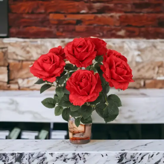 6-Pack: Red Rose Bush with 7 Silk Flowers & Foliage, Floral Home by Artificial Flowers {3}