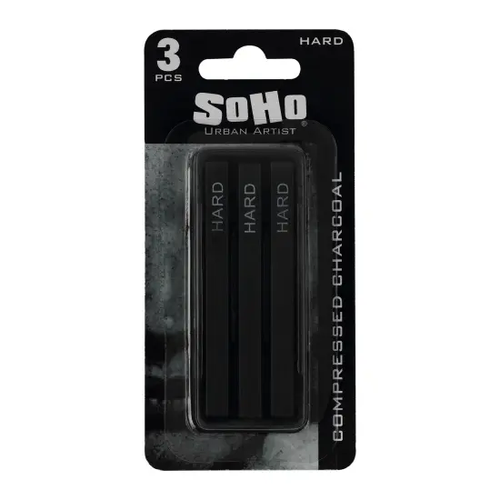 SoHo Urban Artist Compressed Charcoal Sticks, Pack of 3 - Hard, Black, Ideal for Charcoal Drawing and Charcoal Art, Perfect for Artists, Students and Professionals, Creates Varied Tones and Blends Easily {1}