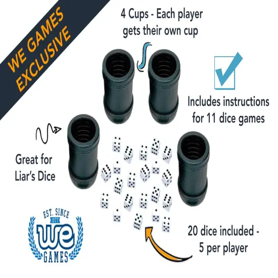 WE Games Liar's Dice Set of 4 Plastic Cups {3}
