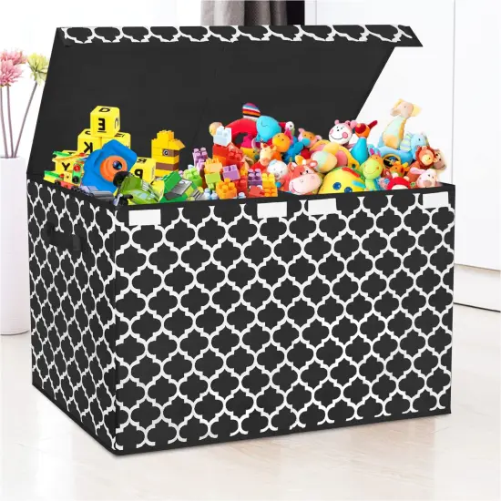 Large Toy Storage Organizer with Lid and Divider - Durable Toy Box for Boys, Kids, Toddler, Collapsible Toy Chest for Living Room Area, Playroom, Nursery, Black {1}