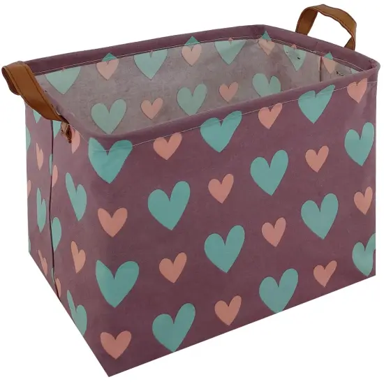 Kid Cute Rectangle Toy Box for Girl, Baby Collapsible Toy Storage Bin Nursery Child Playroom Bedroom Decor Clothes Storage Bin Gift Basket(Love in purple) {2}