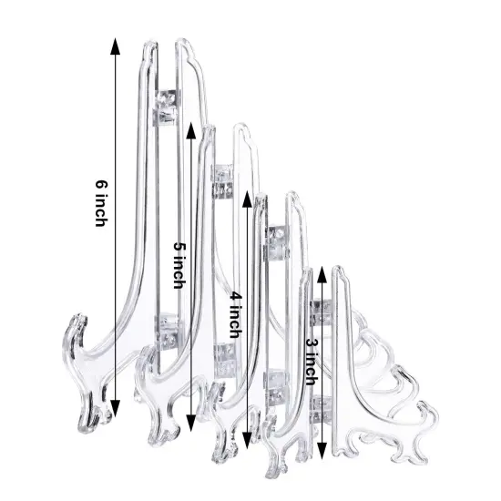 24 Pieces 3/4/5/6 Inch Plastic Easel Plate Holders to Display Stands Picture Easel at Weddings, Home Decoration (Clear) {1}
