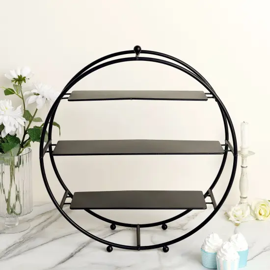 21-Inch 3 Tier Metal Wheel Dessert Display Stand Black {1}
