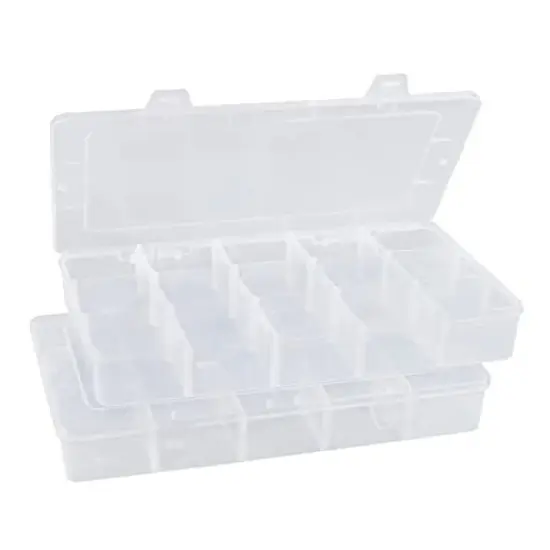 2 Pieces Plastic Organizer Box Craft Box Bead Organizer Tackle Box Organizer 15 Large Grids Clear Craft Storage Box Snackle Box Container Washi Tape Organizer {2}
