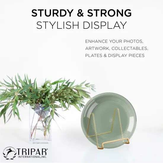 Square Metal Wire Stand, Gold Display (3 Inch Depth) Tabletop Easel Sleek & Modern Look - Perfect for Books, Plates, Photos & More {3}