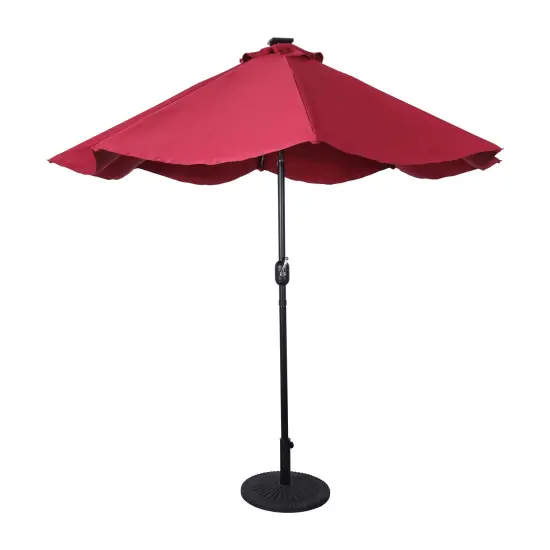 Merrick Lane Kinsley 9 FT Solar Patio Umbrella with LED Lights, Crank Handle and Push Button Tilt Red {3}