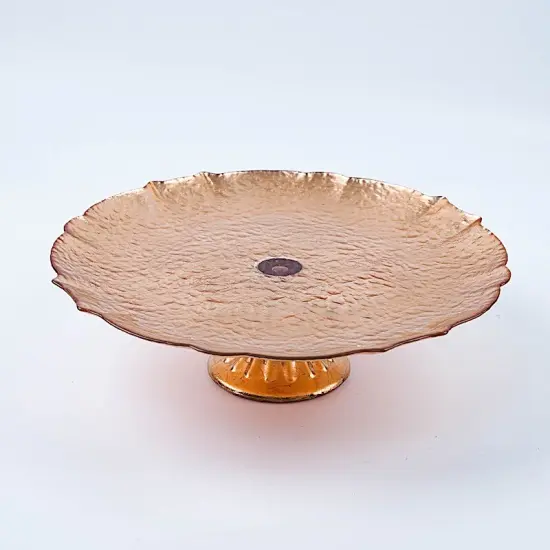 14" Round Glass Cake Stand Scalloped Edge Rose gold {4}