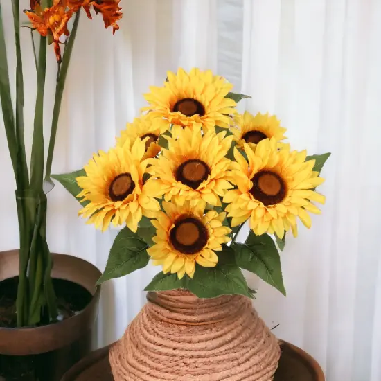 6-Pack: Yellow Sunflower Bush with 7 Silk Flowers & Foliage by Floral Home&reg; {4}