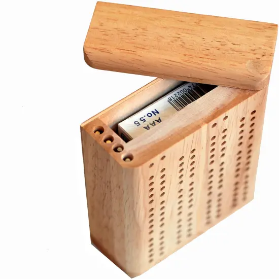 WE Games Mini Travel Cribbage Set - Solid Wood 2 Track Board with Swivel Top and Storage for Cards and Metal Pegs {2}