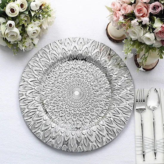 6 Round 13 in Plastic CHARGER PLATES Silver {1}