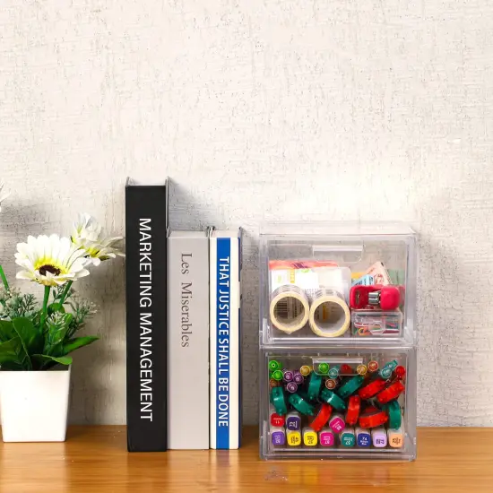 2 Pieces Stackable Makeup Organizer Storage Drawers 4.5'' Tall Acrylic Cosmetic Display Case Clear Bathroom Plastic Storage Bins For Vanity,Under Cabinets,Pantry Organization and Storage {6}