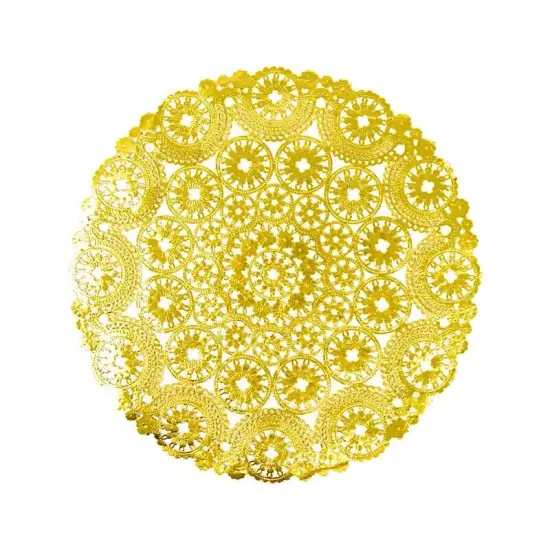 50 Metallic Gold Lace Round Disposable Paper Placemats {1}