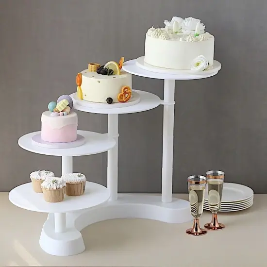 17" White 4 Tier Plastic CAKE STAND Pillar Design Cupcake Holder {3}