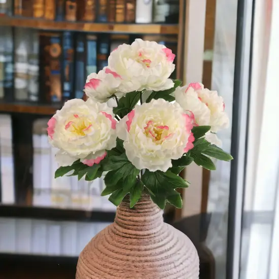 12-Pack: White & Pink Peony Bush with 5 Silk Flowers, Floral Home by Artificial Flowers {4}