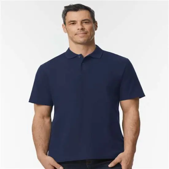 Gildan&reg; Softstyle Adult Pique Polo Short Sleeve Crew-Neck T-Shirt Navy {1}