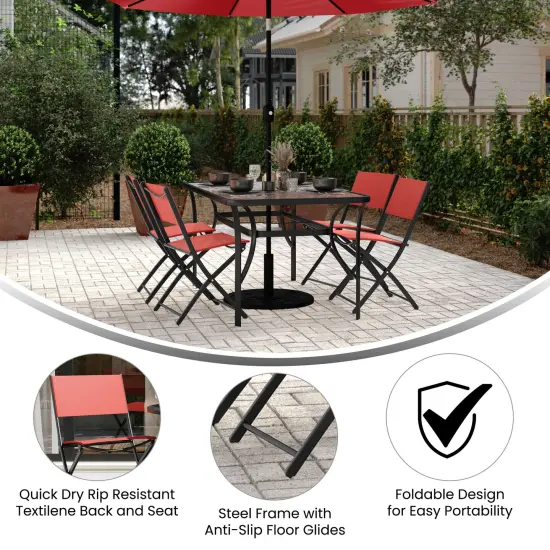 Merrick Lane Bardwell Set of 4 Versatile Flex Comfort Indoor/Outdoor Fold Chairs with Metal Frames Red {2}