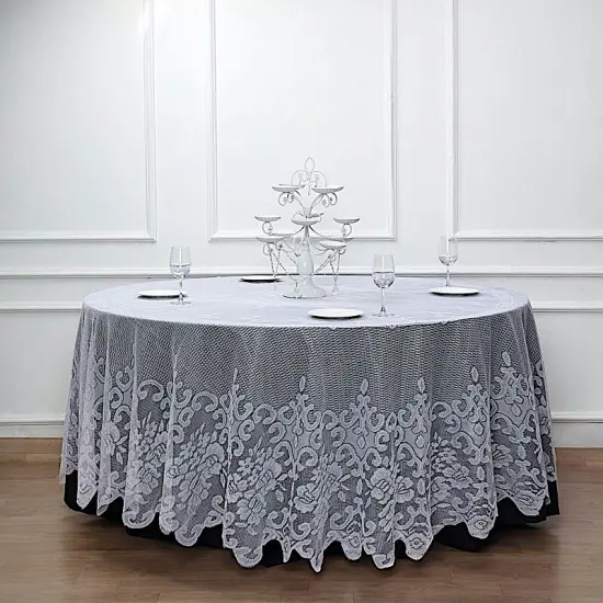 120-Inch Premium Lace Round Tablecloth Ivory {5}