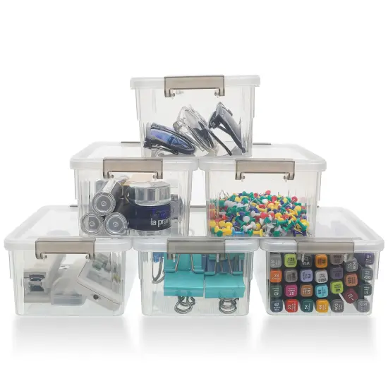 1.3 QT 6 Pieces Small Storage Bins Plastic Storage Container Stackable Box with Lids for Organizing, Clear White {3}