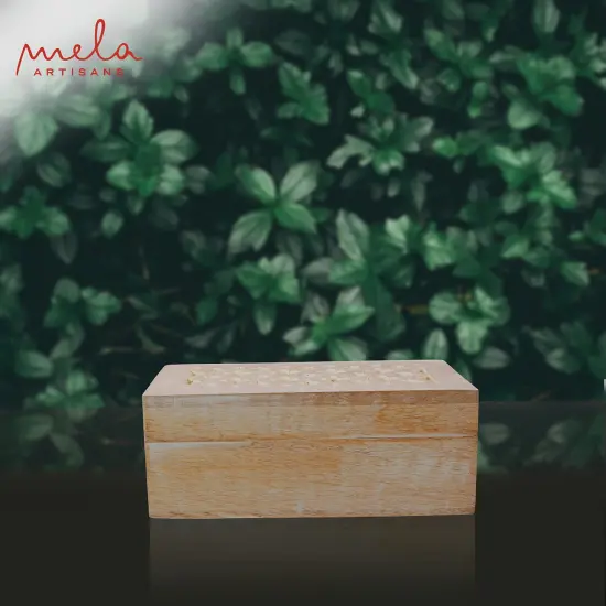 Decorative Storage Box with Hinged Lid - Whitewash, Medium | 7.5&rdquo; x 4.5&rdquo; x 3&rdquo; | Rustic Trellis Design | Mango Wood Crafted | Ideal for Keepsakes, Trinkets, Jewelry and Other Stash {4}