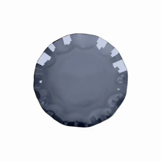 9" Round Disposable Salad Dinner Plastic Plates Gold Wavy Trim Navy blue {1}