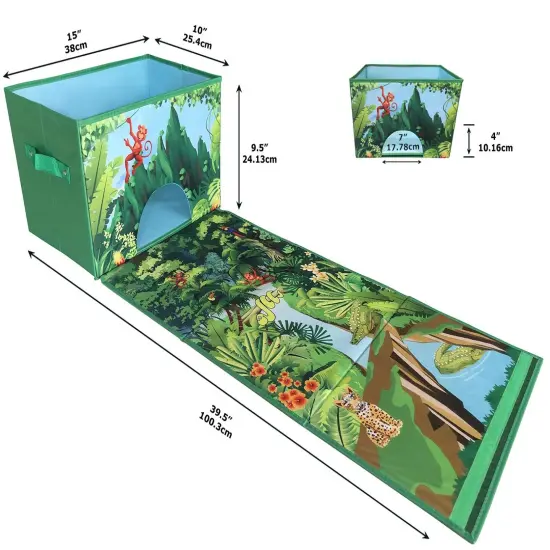 Toy storage box with car rug play mat - Toy box for boys and girls - 2 in 1 collapsible toy car storage- toyboxes for children - toy boxes for kids (Green) {1}