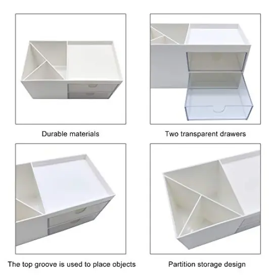 Desk Organizer, Desk Organizers and Accessories, Desk Storage Box, Vanity Organizer, Cosmetic Storage Organizer, Makeup Organizer, Mini Desk Storage for Office Supplies, White {3}