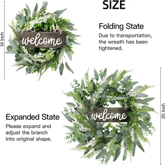 20" Eucalyptus Welcome Wreath: White Berries for Front Door & Farmhouse Decor {4}