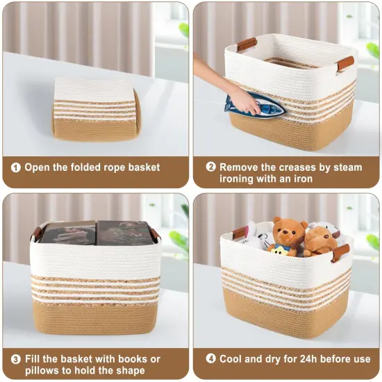 Woven Baskets for Storage Gifting, 15.7"x11.8"x11.8" Cotton Rope Basket with Handles Gift Storage Basket for Organizing Bins, Nursery Toy Laundry Blanket Basket for Living Room Closet Shelves {3}