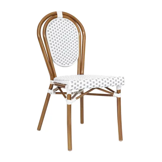 Merrick Lane Celia Stacking Thonet Bistro Style Chair, PE Rattan Seat, and Metal Frame for Indoor/Outdoor Use White&Gray/Natural {2}