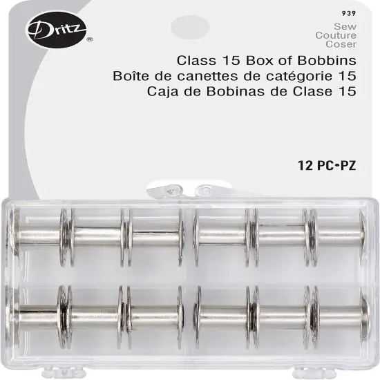 939 Bobbins, Class 15, Metal, Includes Reusable Storage Box, (12-Count), Silver {2}